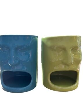 BIA Cordon Bleu 2 “Screaming Face” Cookie Holder Big Mouth Mugs, Blue & Green
